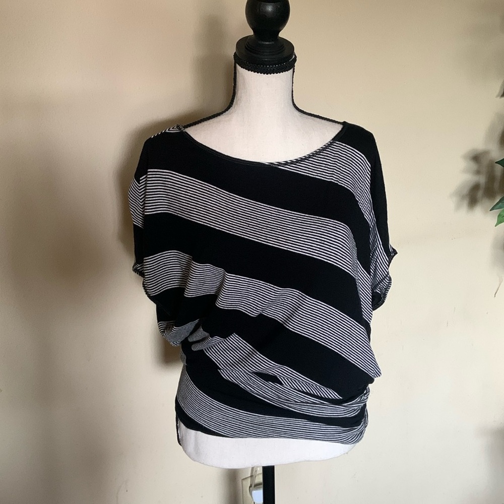 Max Studio asymmetrical black and white diagonal striped top size small